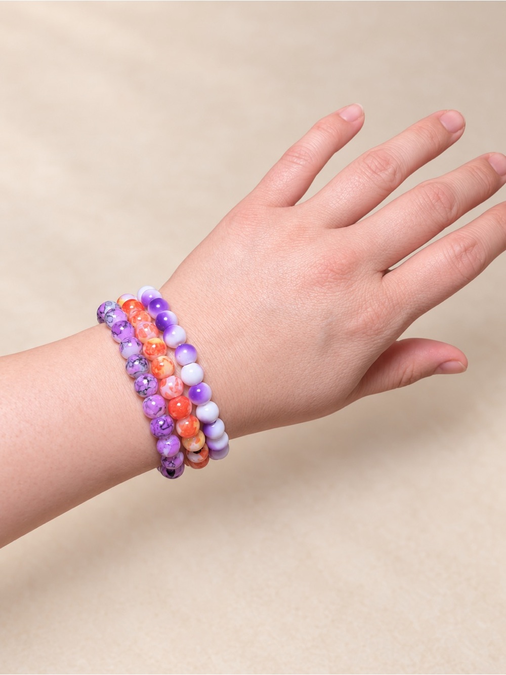 Halloween Purple & Orange Beaded Stretch Bracelet Set